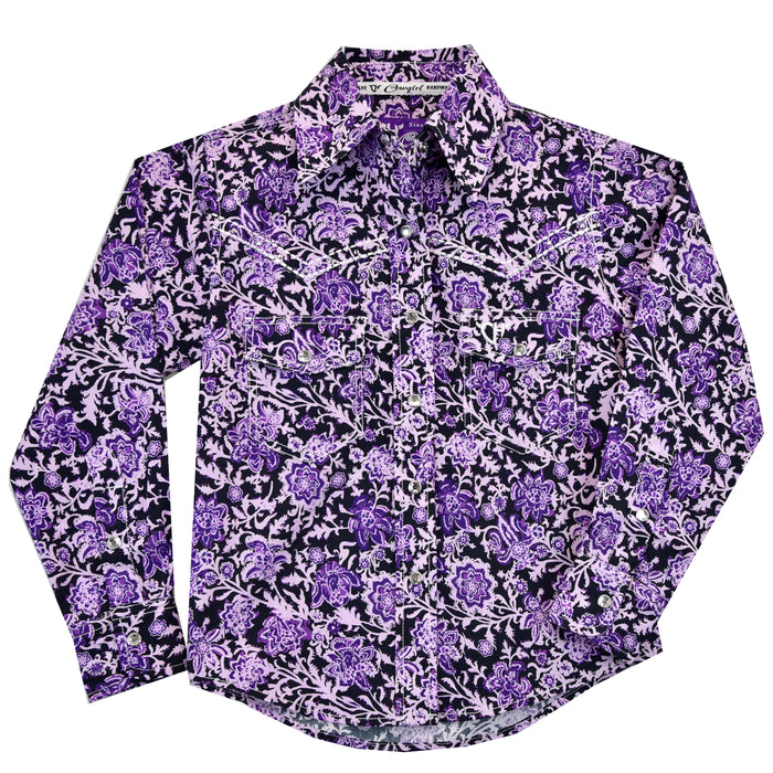 Girl's Cowgirl Hardware Long Sleeve Western Shirt in Purple Floral Paisley  from Cowgirl Hardware