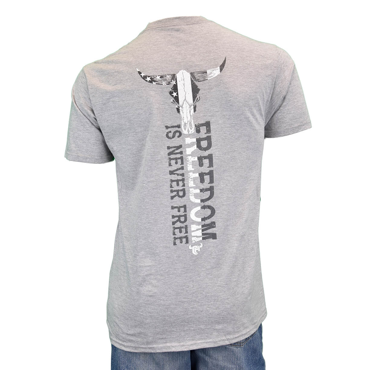 Men's Freedom Is Never Free Athletic Heather S/S Tee from Cowboy Hardware (back view)