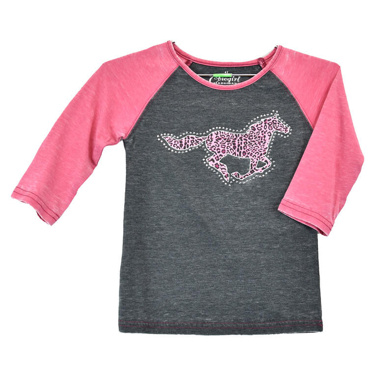 Infant and Toddler Girl's Pink Sleeved Leopard Horse AW Raglan ...