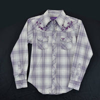 Toddler Girl's Cowgirl Hardware Lavender Bridle Long Sleeve Plaid