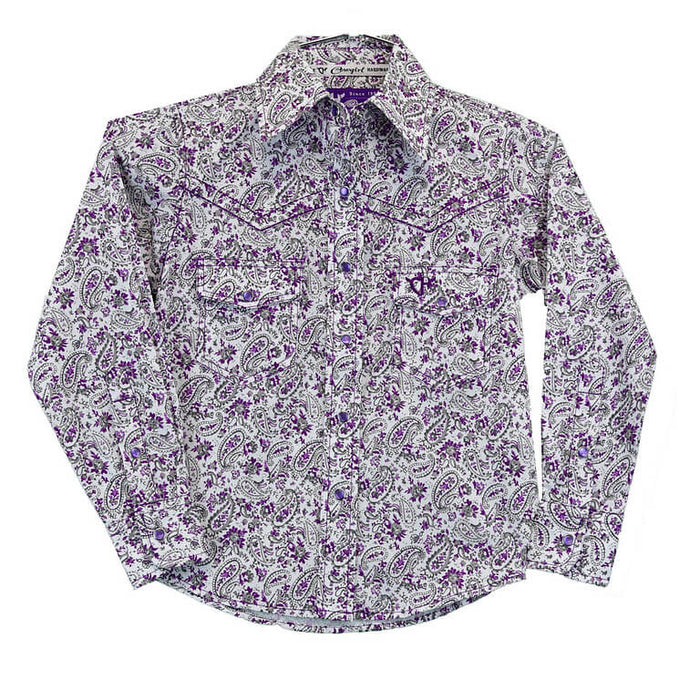 Toddler Girl's Cowgirl Hardware Purple Range Floral Long Sleeve Print Shirt