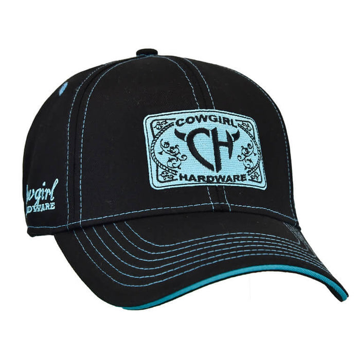 Women's Cowgirl Hardware Black & Turquoise CH Embroidered Patch Snapback