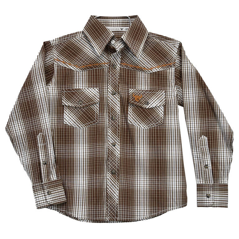 Youth Boy's Cowboy Hardware Brown Forge Long Sleeve Plaid
