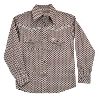 Youth Boy's Cowboy Hardware Brown Rolodex Long Sleeve Print