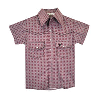 Youth Boy's Cowboy Hardware Burgundy Twisted Adobe Short Sleeve Print