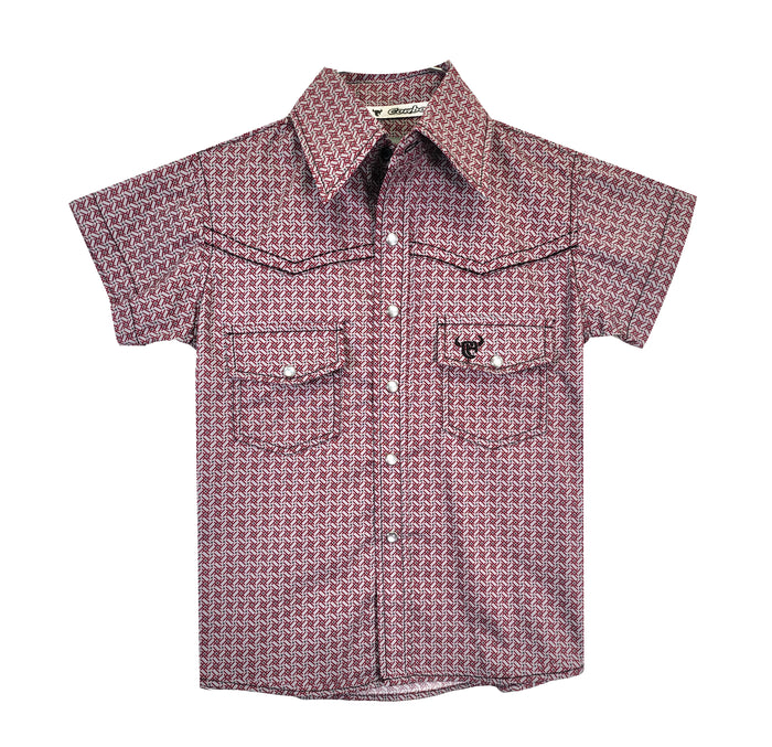 Youth Boy's Cowboy Hardware Burgundy Twisted Adobe Short Sleeve Print