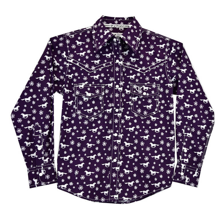 Youth Girl's Cowgirl Hardware Eggplant Daisy Rider Long Sleeve Print
