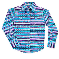 Youth Girl's Cowgirl Hardware Turquoise Vintage Aztec Long Sleeve Print