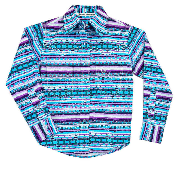 Youth Girl's Cowgirl Hardware Turquoise Vintage Aztec Long Sleeve Print